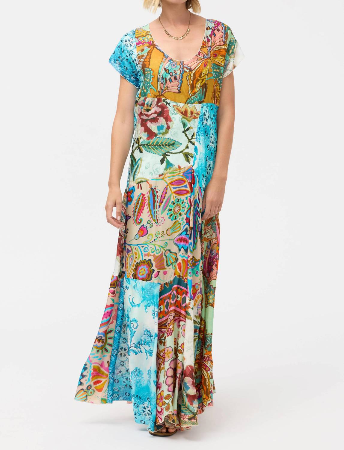 Johnny Was PATCHWORK SLIP DRESS in gillian mix - women's dress