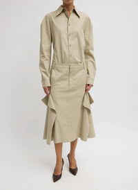 Tibi - Luxe Spring Twill Tucked Pleat Midi Skirt