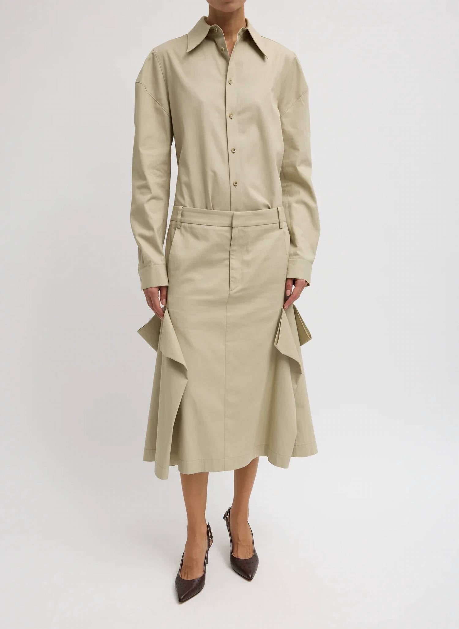 Tibi - Luxe Spring Twill Tucked Pleat Midi Skirt