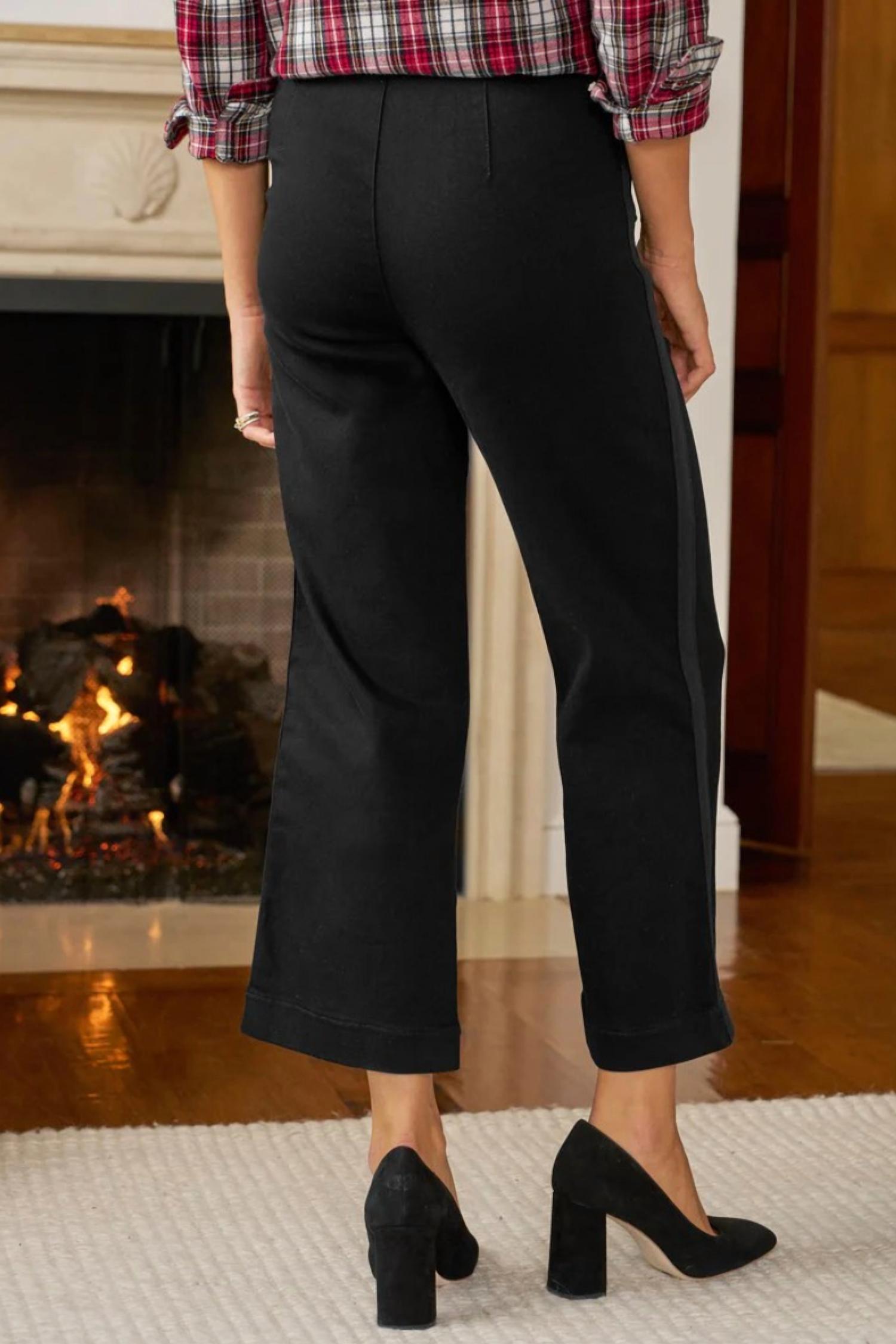 Frank & Eileen Westport Illusion Wide Leg Pull On Jean in black tuxedo 1 - women's jeans - detail view