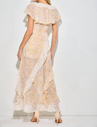 Baevely by Wellmade Floral Ruffle Tiered Maxi Dress in light yellow multi - women's dress - detail view
