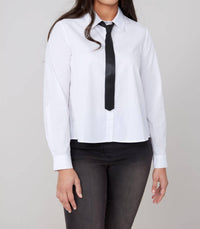 Renuar Pleated Back With Neck Tie Blouse in white - women's blouse