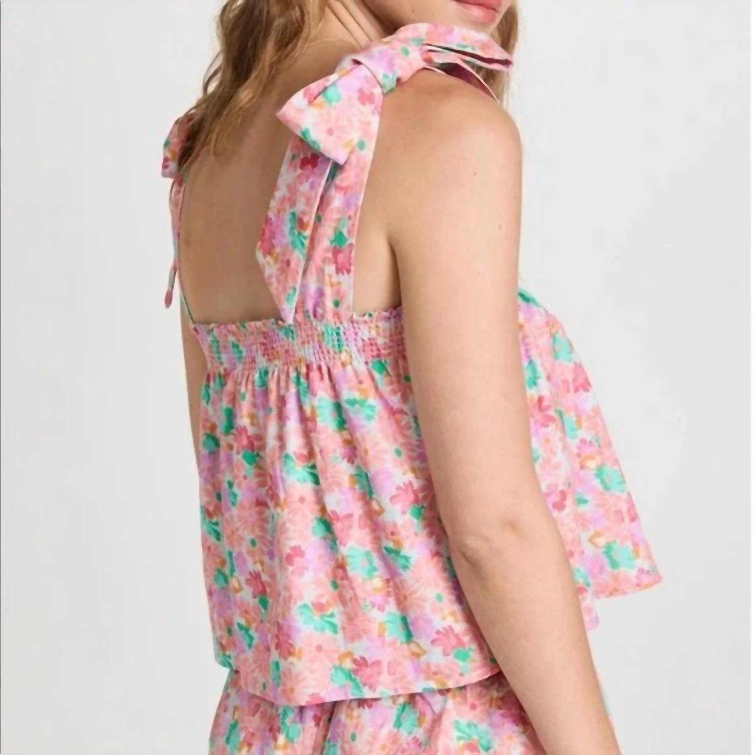 Something Navy - Floral Tie Shoulder Top