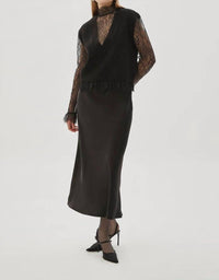 Exquise - Regular Drawstring Satin Midi Skirt
