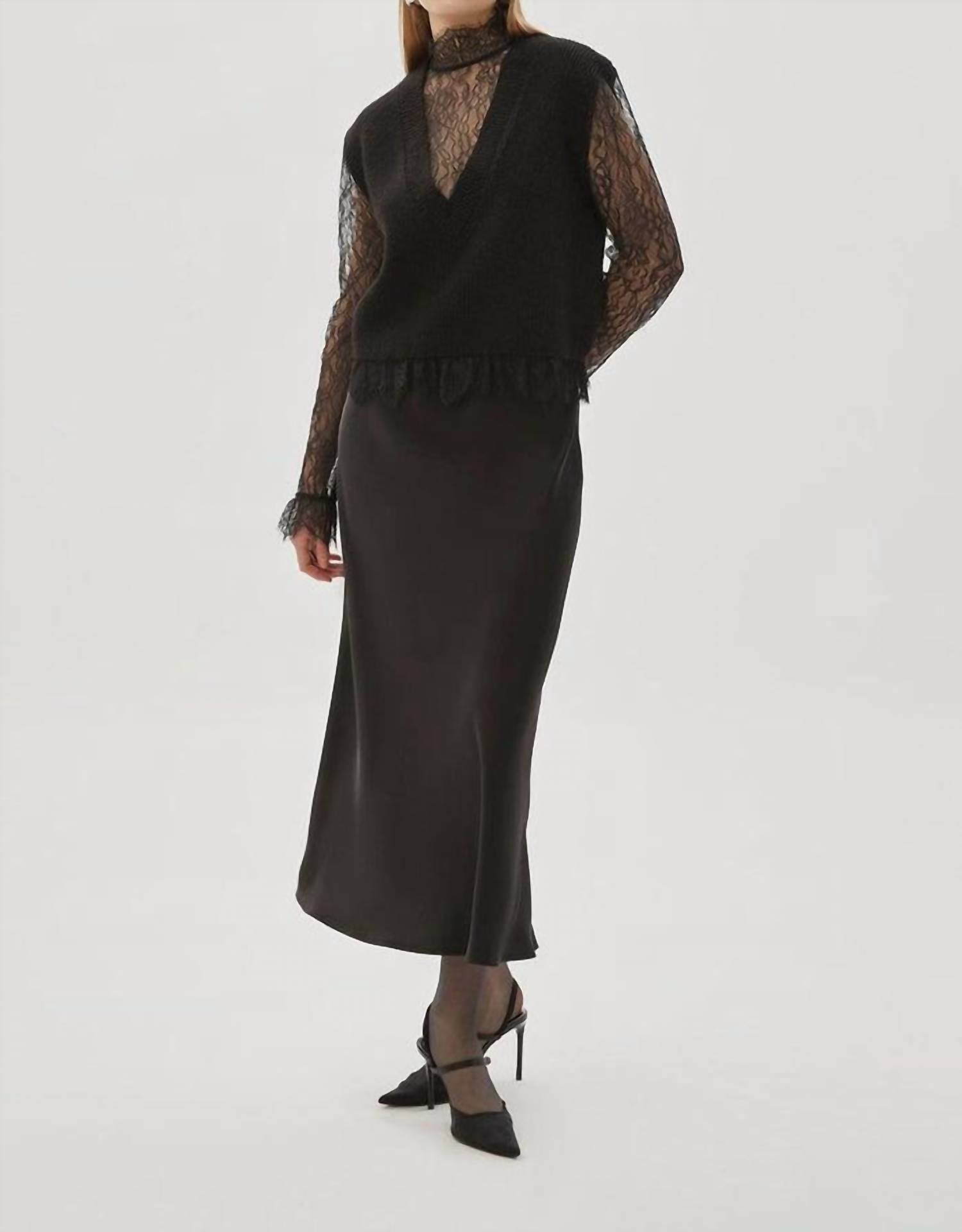 Exquise - Regular Drawstring Satin Midi Skirt