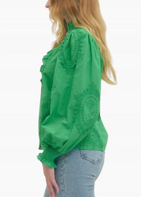 entro Susie Embroidered Top in green - women's long sleeve top - alternate view