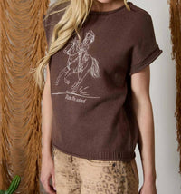 J.O.A. - Western Embroidery Short Sleeve Sweater