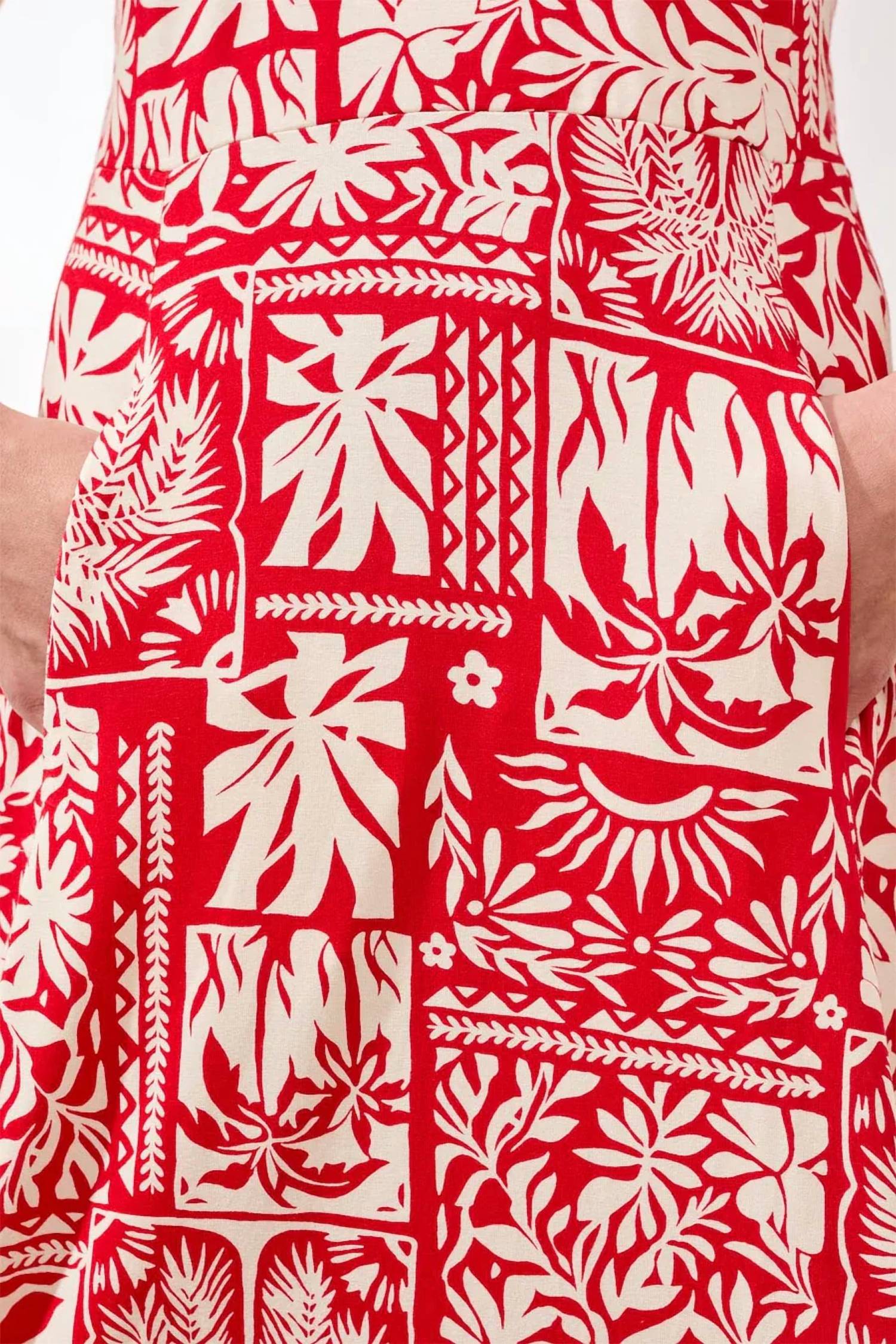 Tribal - Sleeveless Print Jersey V-neck Dress