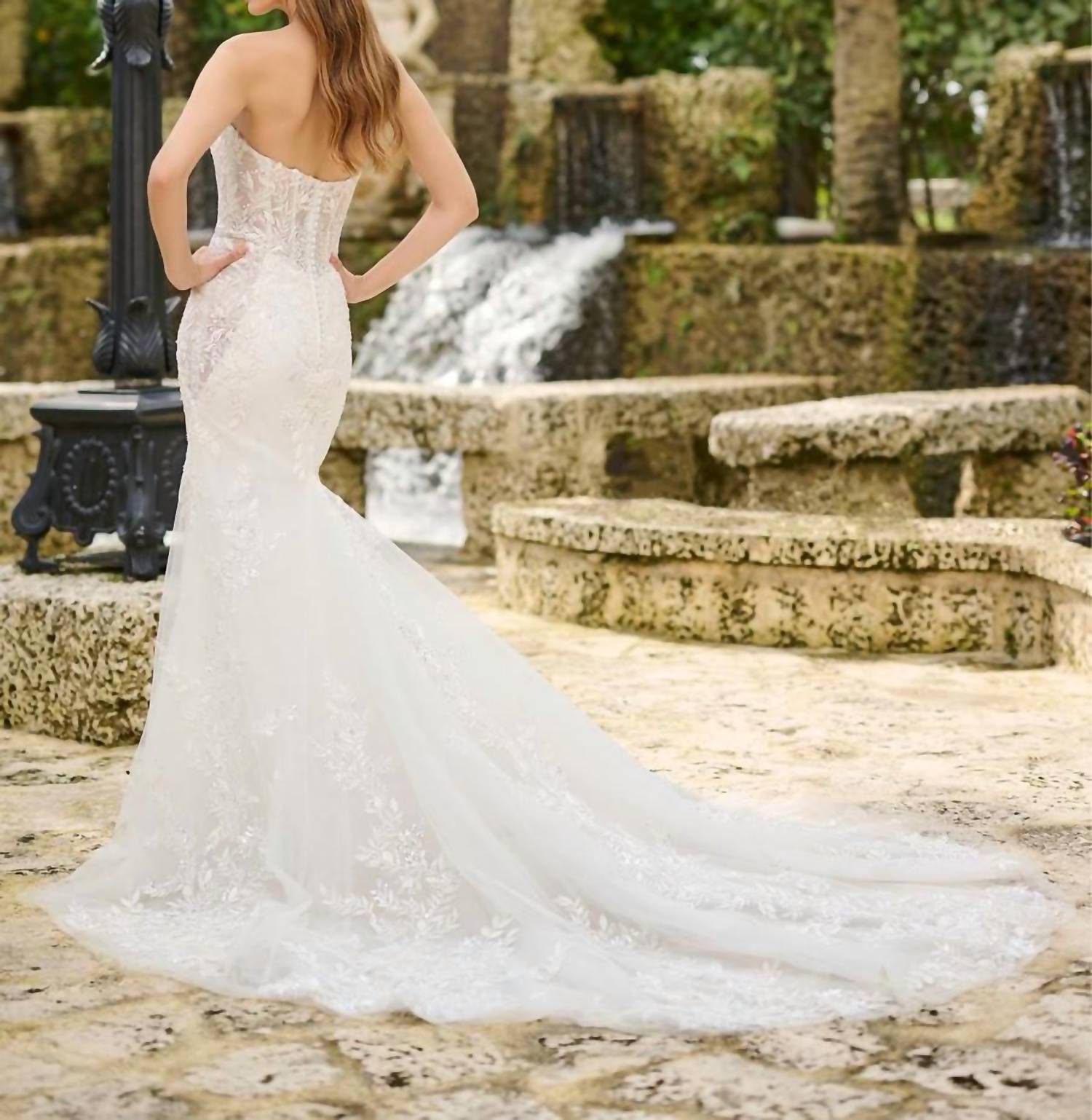 House Of Wu - Fully beaded embroidered lace gown