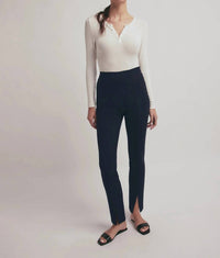 Favorite Daughter Henley Ribbed Long Sleeve Shirt in white - women's long sleeve top - detail view