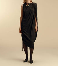 Marina Moscone - One-shoulder Asymmetrical Draped Midi Dress
