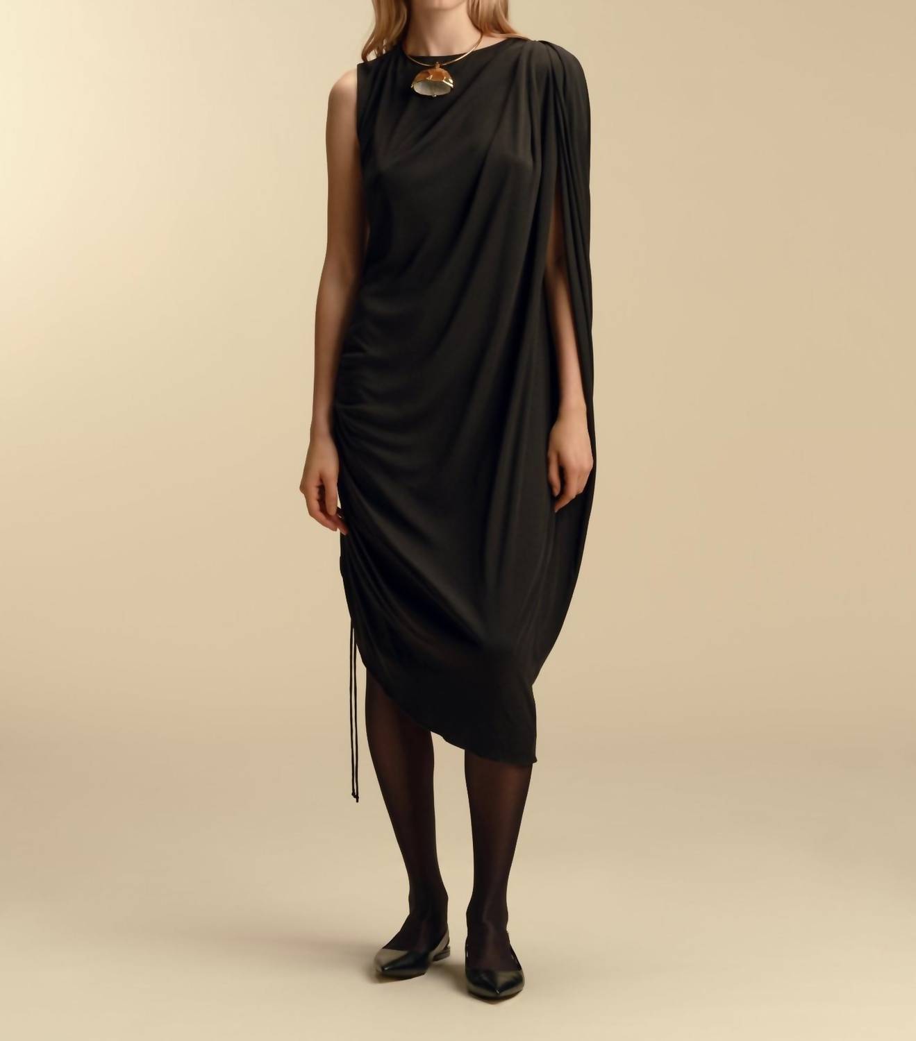 Marina Moscone - One-shoulder Asymmetrical Draped Midi Dress