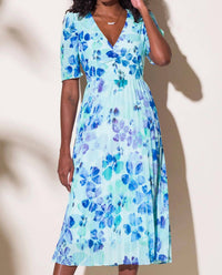 Alison Sheri - Short Sleeved Pleat Skirt Dress