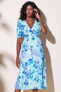 Alison Sheri - Short Sleeved Pleat Skirt Dress