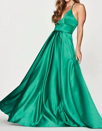 FAVIANA Satin Evening Gown in jade - women's dress