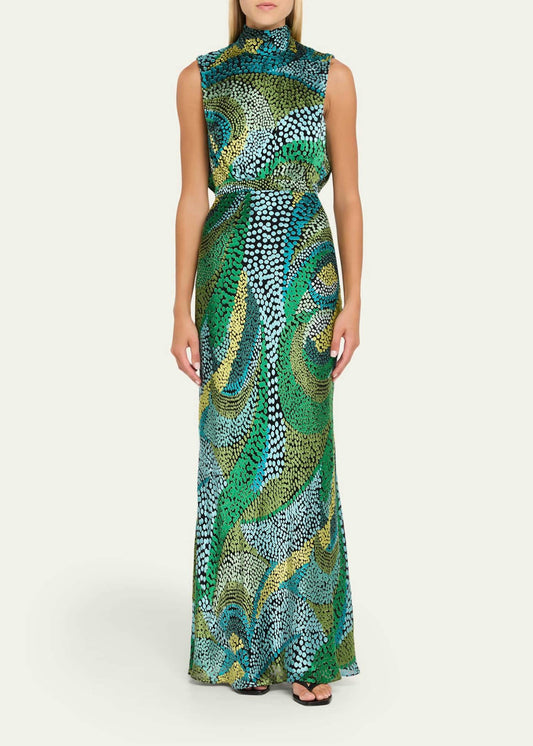 Saloni - Fleur Printed High-neck Dress