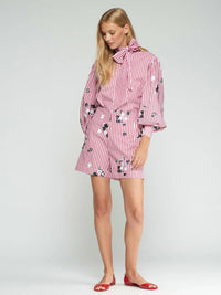 Vilagallo - Bow Stripes Flowers And Sequins Shirt