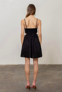 Moon River - Sweetheart Neck Waist Drawstring Cut-out Shirred Smocked Mini Dress