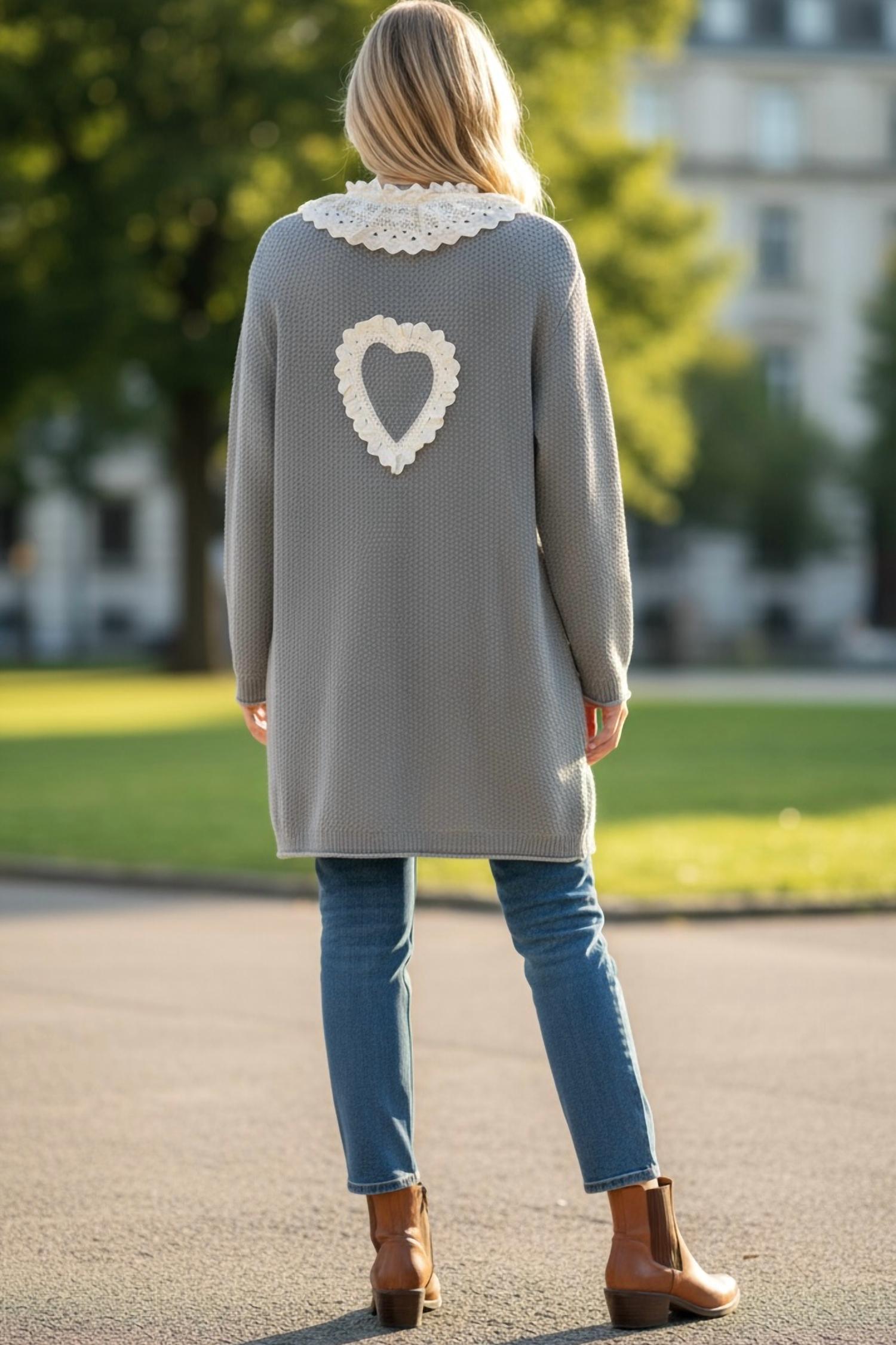 Pol - Long Lace Detailed Oversize Cardigan