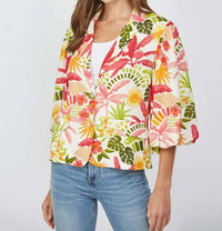 Fate - Tropical Print Cropped Linen Blend Blazer