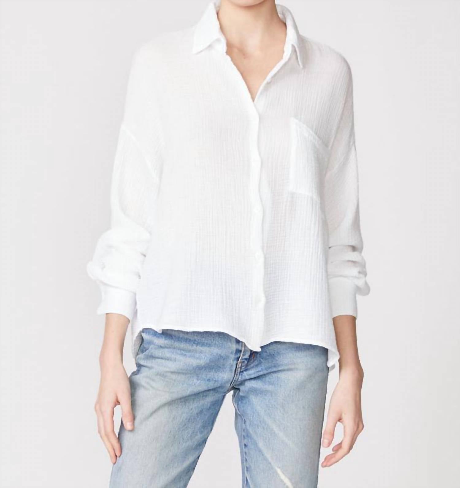 Ee:Some - Gauze Long Sleeve Oversized Shirting Top