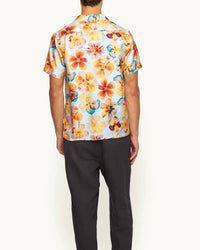 Orlebar Brown Hibbert Silk Shirt in spring water blue - men's shirt - detail view