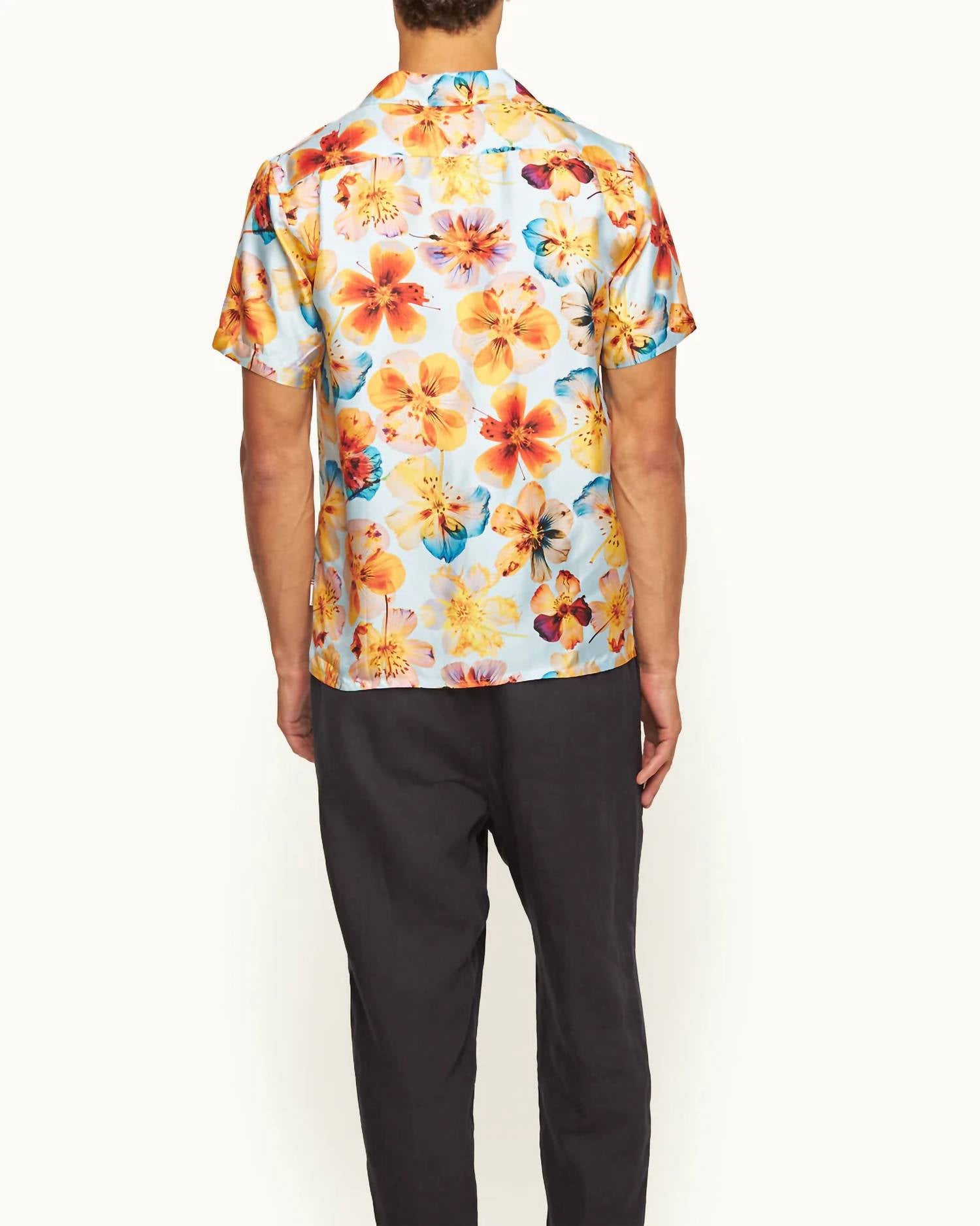 Orlebar Brown Hibbert Silk Shirt in spring water blue - men's shirt - detail view