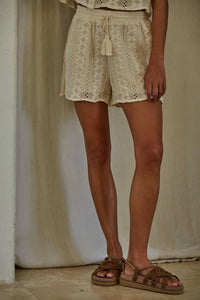 By Together - Woven Cotton Linen Crochet Shorts