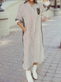 1 The Woman - Leopard Contrast Shirt Midi Dress
