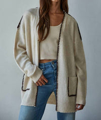 By Together Knit Stitch Sweater Top in light beige - women's cardigan