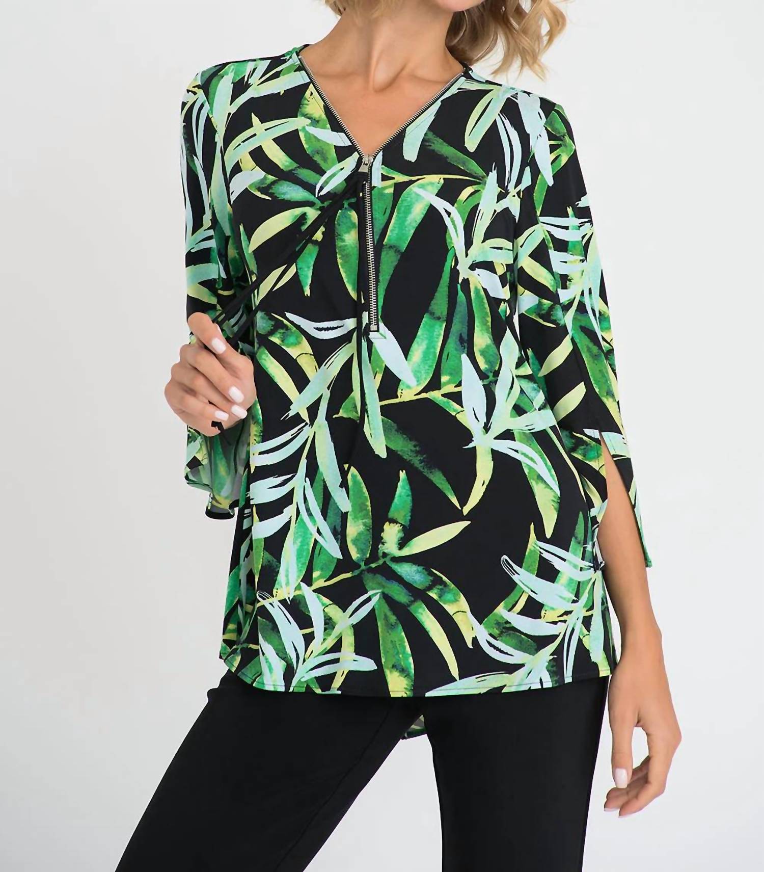 Joseph Ribkoff - Zip Front With Split Sleeve Print Tunic