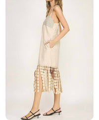 Strut & Bolt Rosemary Dotted Lace Fringe Linen Dress in beige - women's dress - alternate view