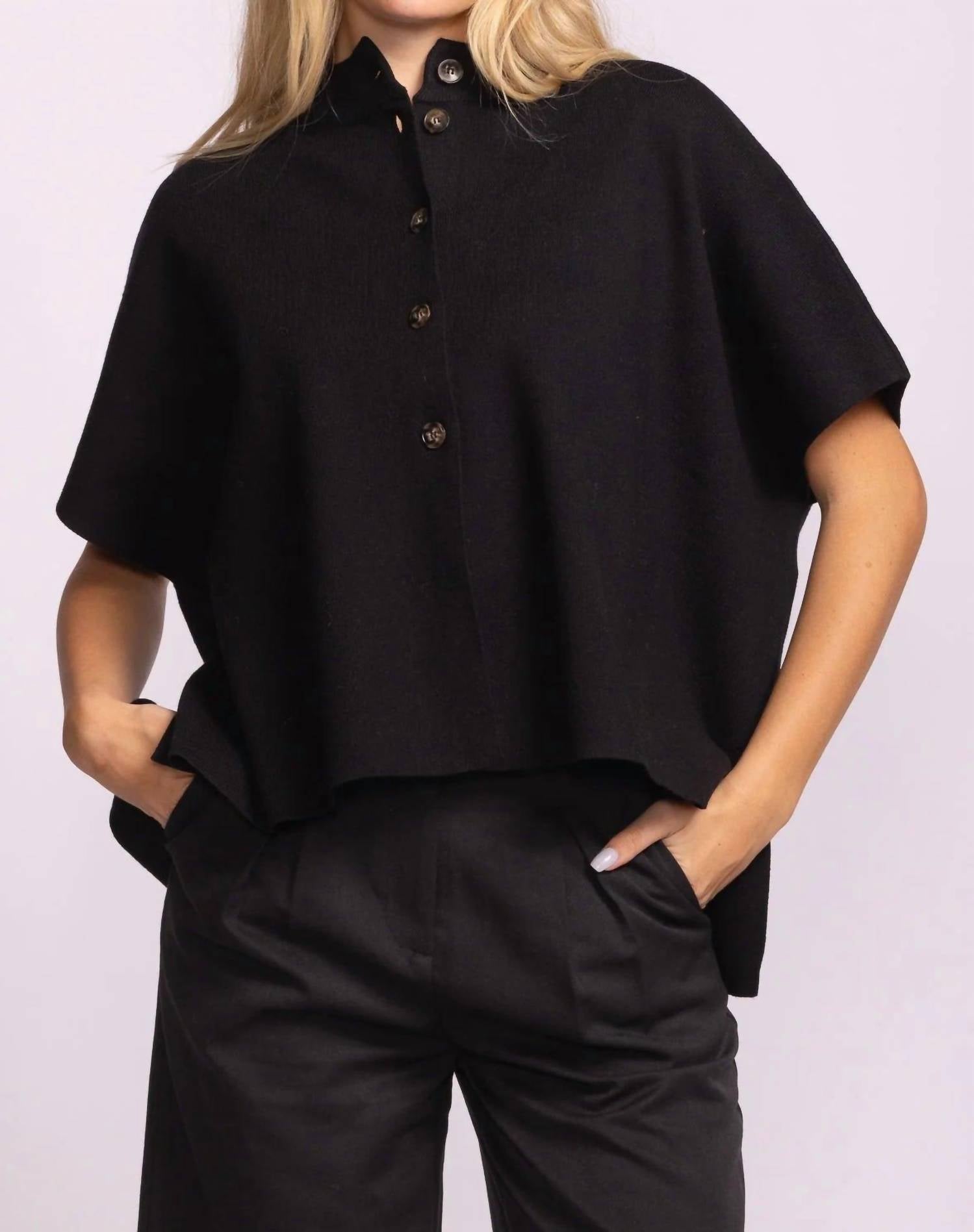 PINK MARTINI Melrose Mock Neck Button-up Sweater in black - women's sweater