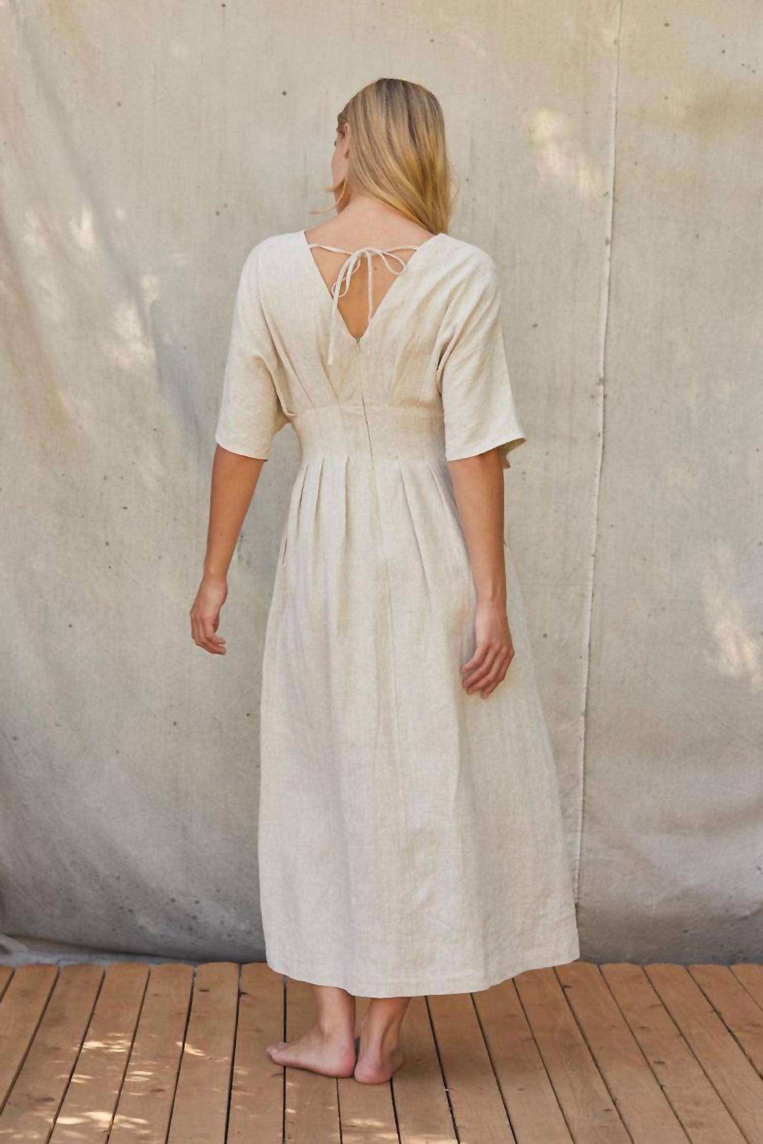 Crescent - Amiee Pleated Linen Midi Dress