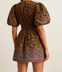 Fate - Animal Motif Border Print Cinched Waist Mini Dress