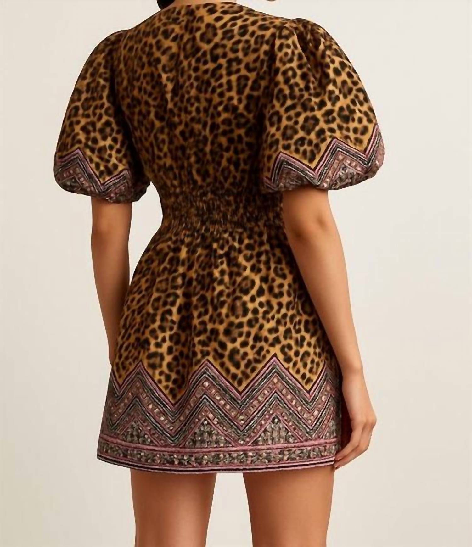 Fate - Animal Motif Border Print Cinched Waist Mini Dress