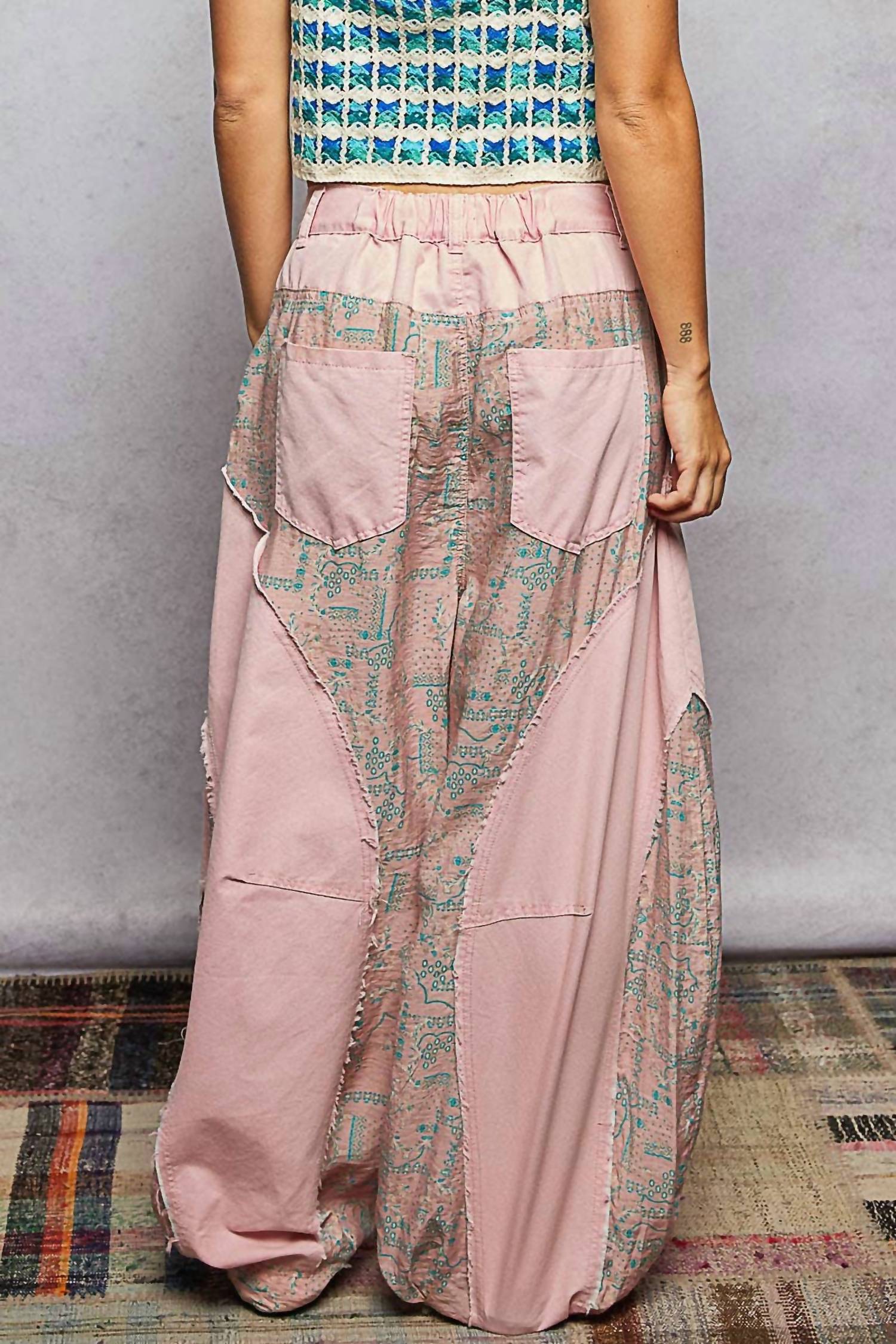 Pol - Contrast Panel On Side Waist Button Detail Pants