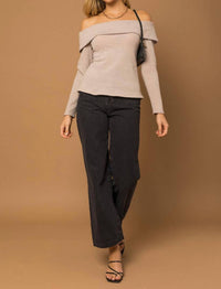 Gilli - Long Sleeve Off Shoulder Back Cross Glitter Rib Top
