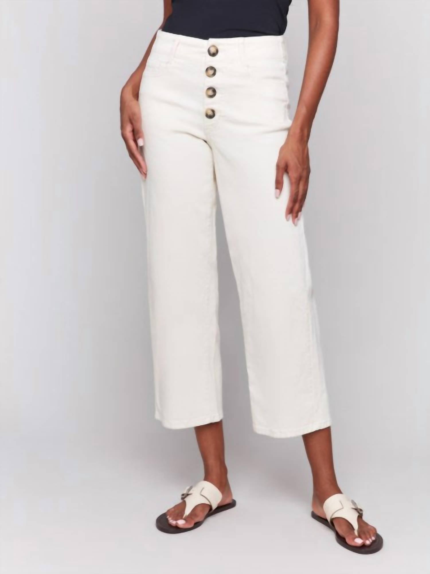 Charlie B - Front Button-fly Crop Twill Pants