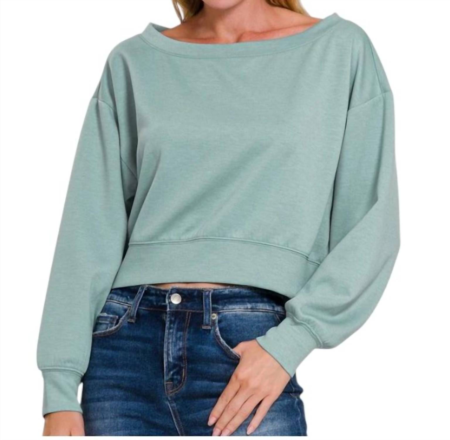 Zenana - Shay Boatneck Cropped Sweatshirt