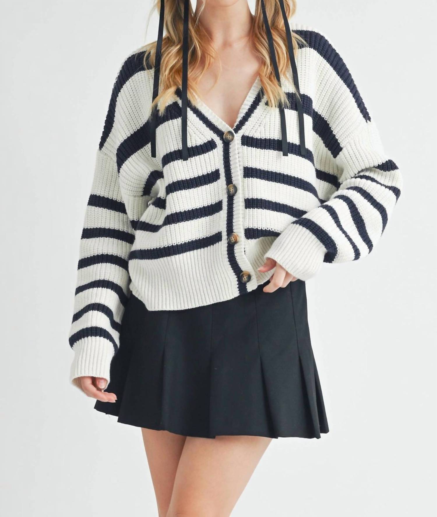 AEMI + CO Bona striped cardigan in navy blue - women's cardigan - view 4