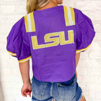 Queen Of Sparkles - Licensed Lsu Cotton Front Tie Jersey Top