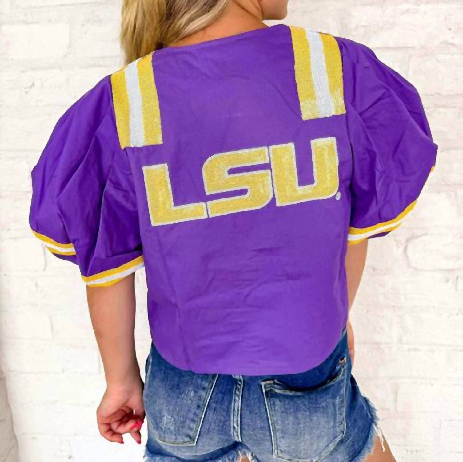 Queen Of Sparkles - Licensed Lsu Cotton Front Tie Jersey Top