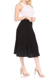 Moa Collection - Women's Classic Solid Flared Midi A-Line Skirt