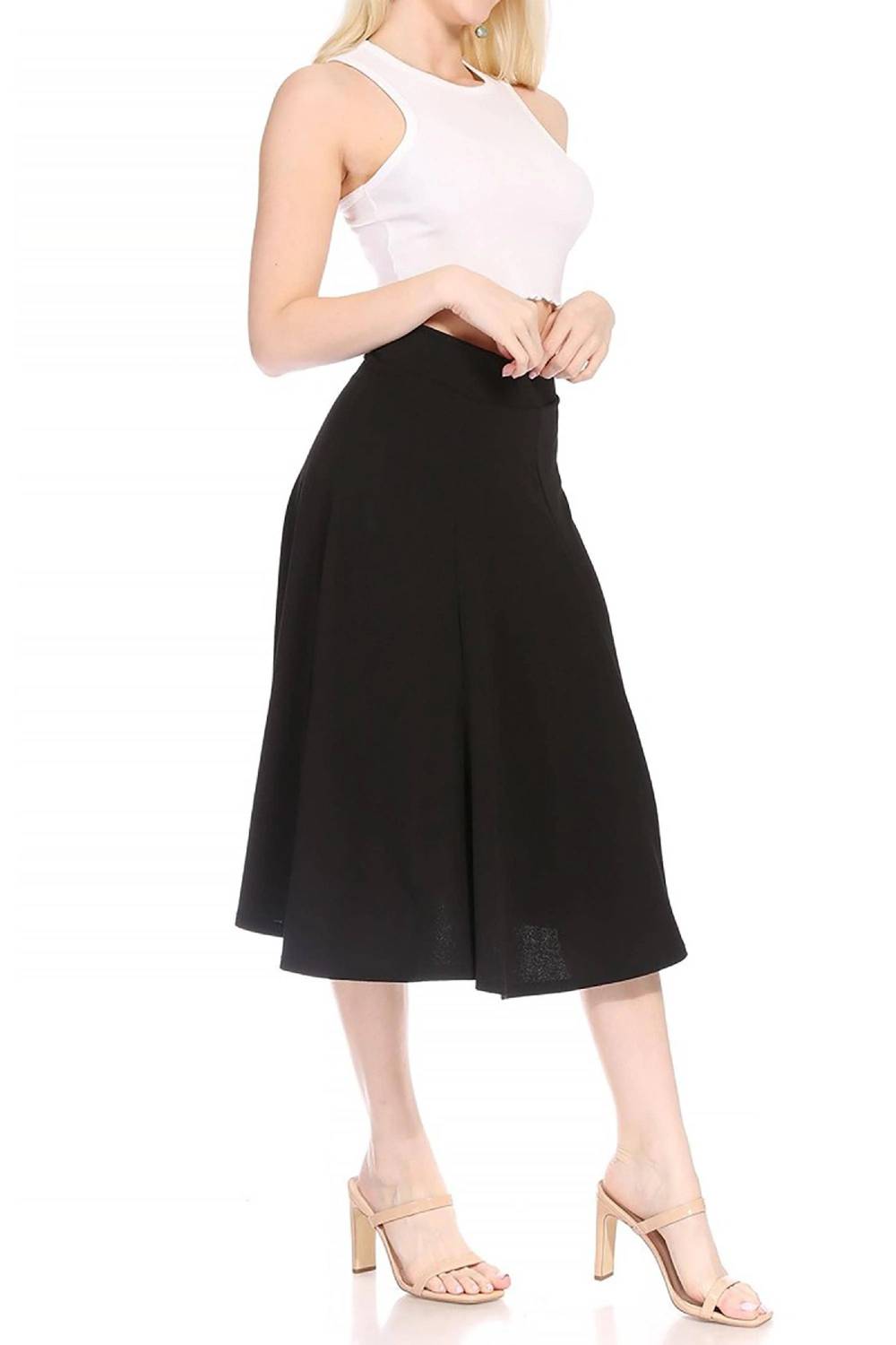 Moa Collection - Women's Classic Solid Flared Midi A-Line Skirt