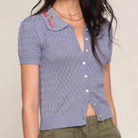 heartloom Manta Short Sleeve Cardigan in dusty blue - women's cardigan - alternate view