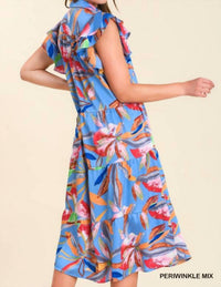 Umgee - Leaf Print Tiered Midi Dress