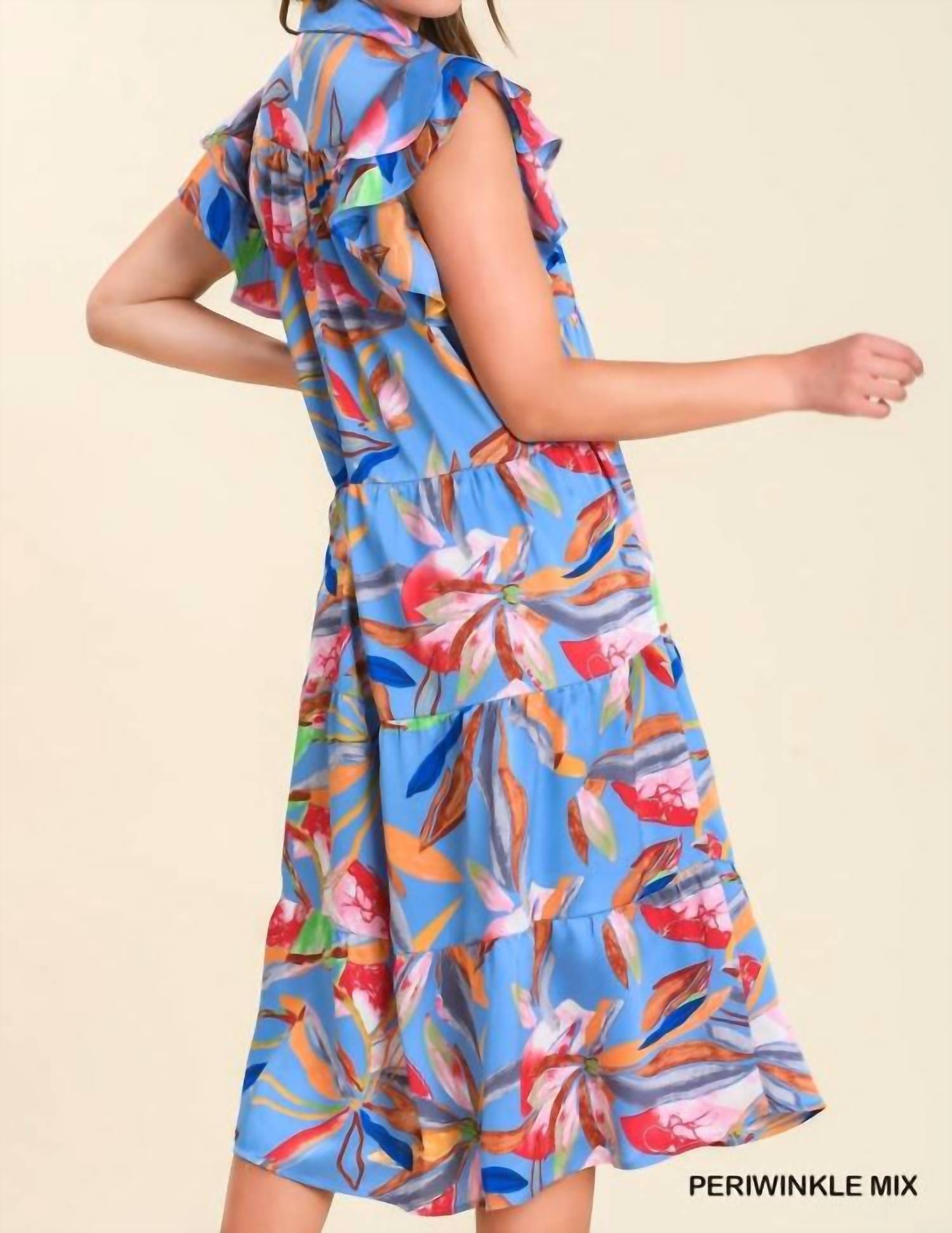 Umgee - Leaf Print Tiered Midi Dress