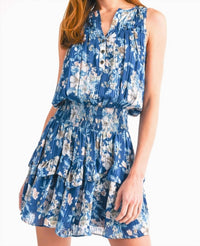 RESET by Jane Half Button Sleeveless Mini Dress in navy floral - women's dress - detail view