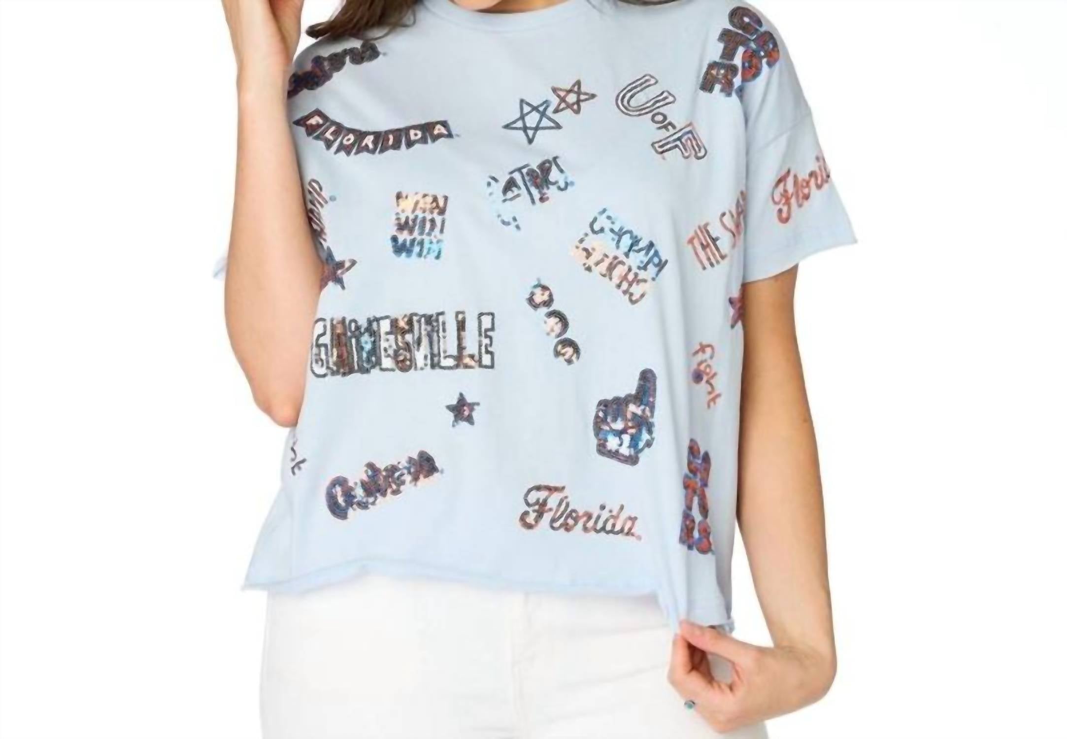 STEWART SIMMONS The Florida Sequin Spirit Tee in light blue - women's t-shirt